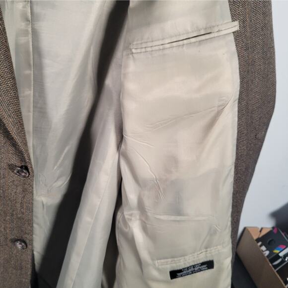 Etienne Aigner Blazer 44L Brown Herringbone Lambswool Sport Coat India Vtg - Picture 11 of 15